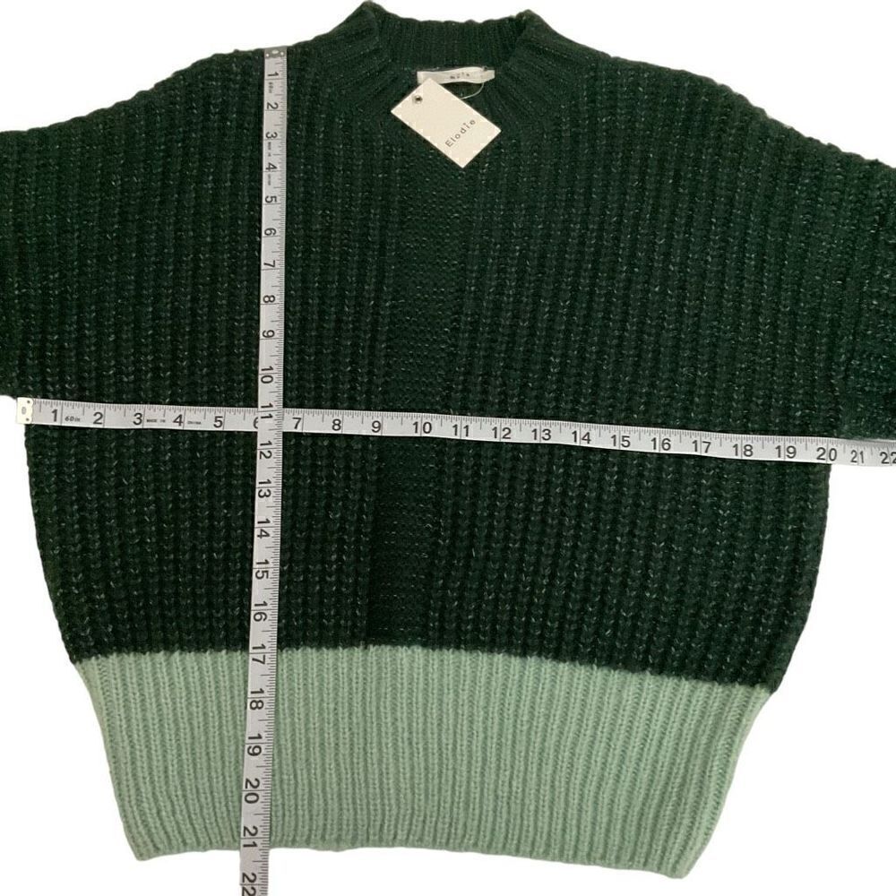Elodie Sweater Color Block Mock Neck Hunter Mint Green Dolman Sleeves Small - Picture 7 of 11